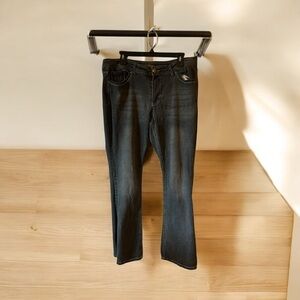 Faded glory jeans, they look faded black with a watch pocket not worn on bottom